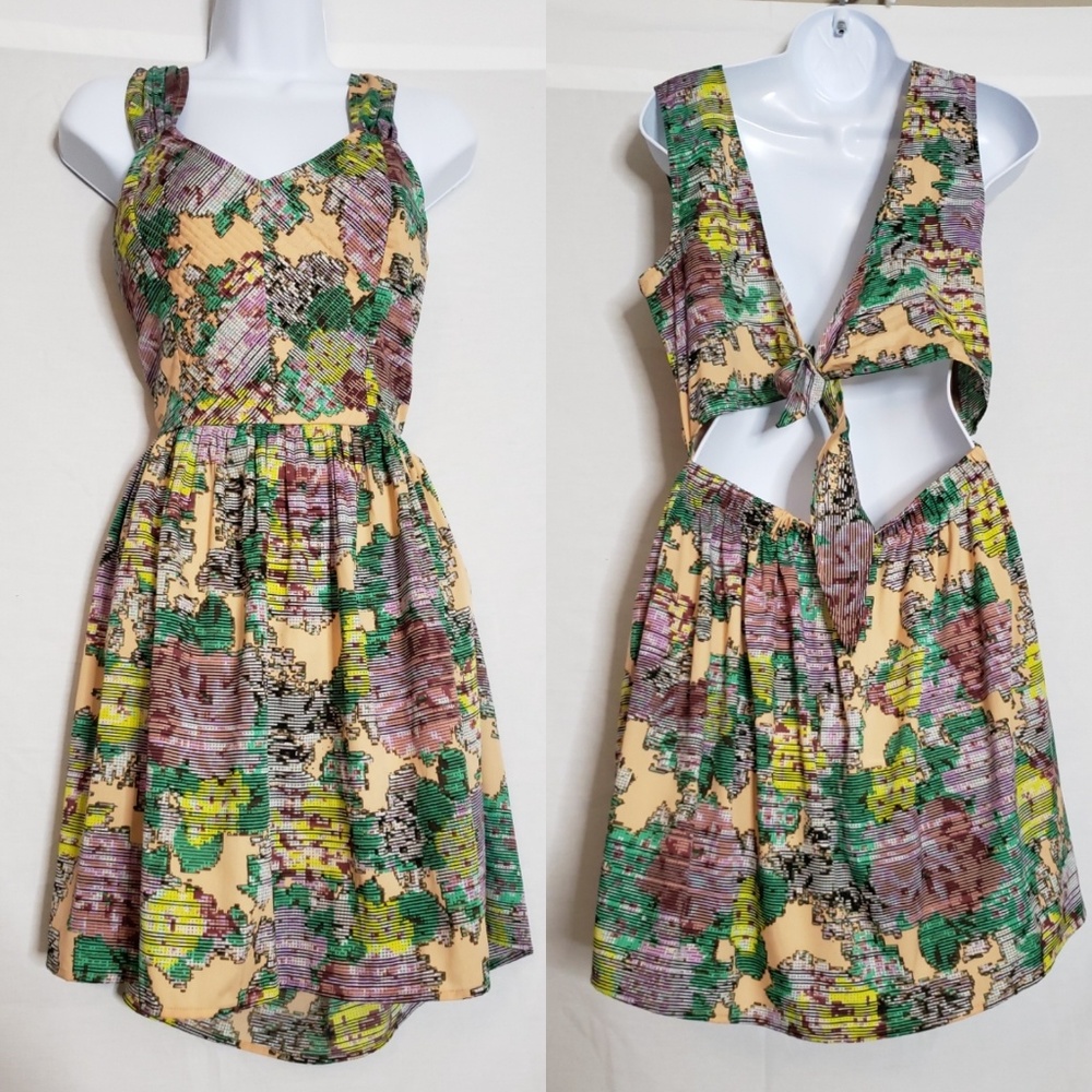 Bar III Map Print Tie Back Dress